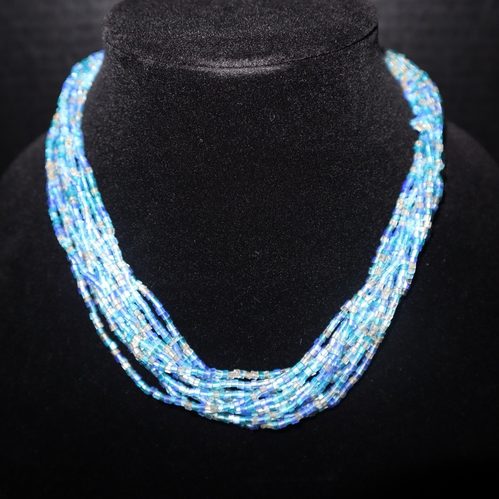 Green Blue Clear‎ 12 Strands Sea Glass Colored Beads Clasp 19 Inches